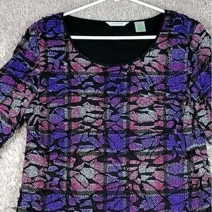 Laura Ashley Textured Crinkled Mesh Overlay Top Y2K Multicolor Women's M